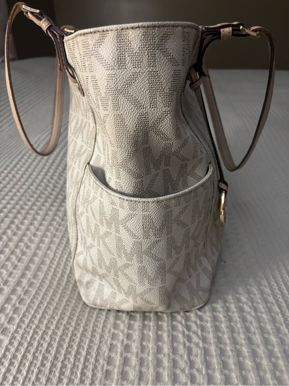 Michael Kors Neutral Logo Tote with Gold MK Charm - Picture 5 of 8